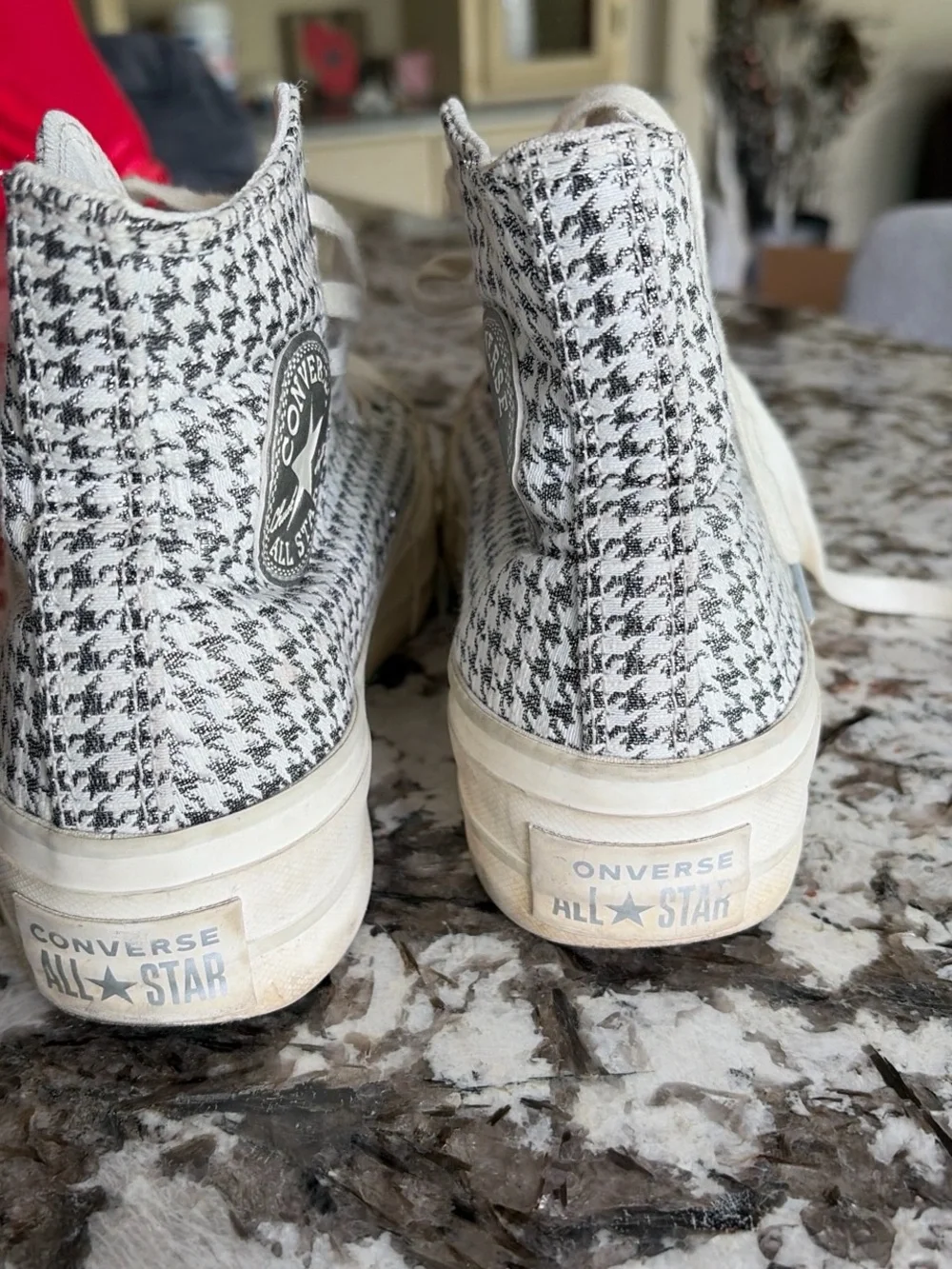 Converse High Top Sneakers in Cream and Silver Houndstooth